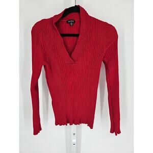 Y2K George Women's Red V-neck Long Sleeve Round Neck Sweater Size XL/XG